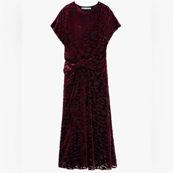 Zara Draped wine velvet mesh dress nwt women’s size XS - Picture 1 of 15
